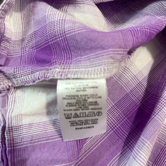 Loft Shirt Womens S Purple Plaid V-Neck Puff Sleeve Peasant Cottagecore Flowy - Picture 4 of 8